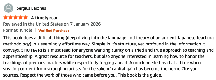 A customer review on Amazon praises the book 